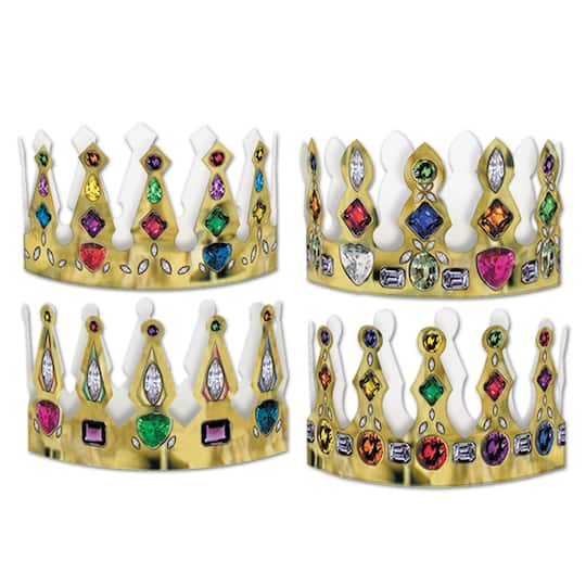 Beistle 4" Gold Printed Jeweled Crowns, 12ct.